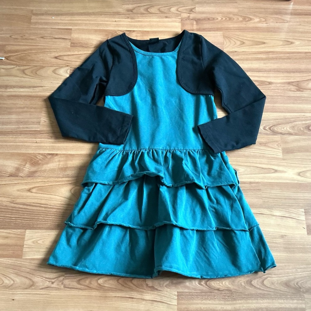 EUC Peekaboo Beans Stylish Teal and Black Kids Dress size 7 youth